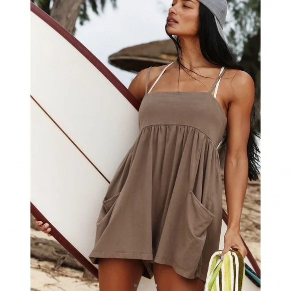 FP Movement by Free People Hot Shot Strappy Romper in Pewter Sz M NWT $70R - Picture 1 of 5